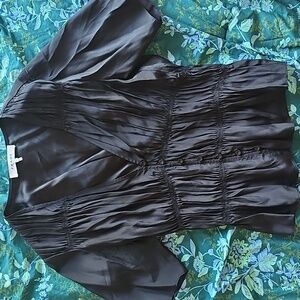 FRAME Gathered V-Neck Silk Blouse